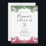 Convite Green & Red Lace Elegante Festa Sweet 16 Festa<br><div class="desc">Personalize para qualquer evento</div>