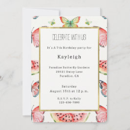 Convite Green Red Watermelon Blue Butterflies Birthday