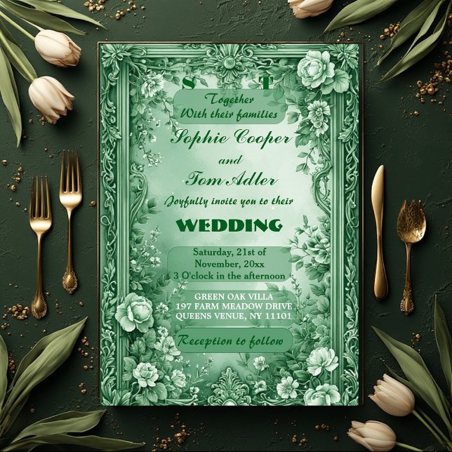 Convite Green Rococo Garden Grand Baroque Opulence Wedding (Green Rococo Garden Grand Baroque Opulence Wedding Invitation)