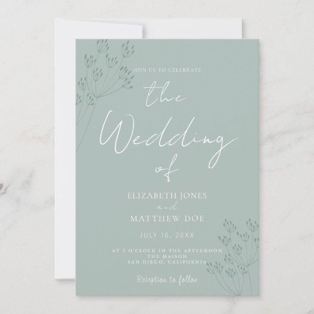 Convite Green Romantic Greenery Wedding Invitation (Frente)