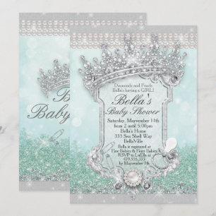 Convite Green Royal Bling Glitter Baby Shower Invits