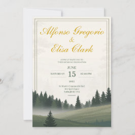 Convite Green Rustic Forest Classic Watercolor Wedding