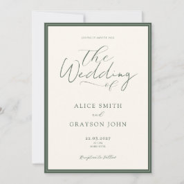 Convite Green Rustic Script Classic Minimalist Wedding