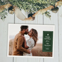 Green Rustic Tree Woodgrain Christmas Photo Card