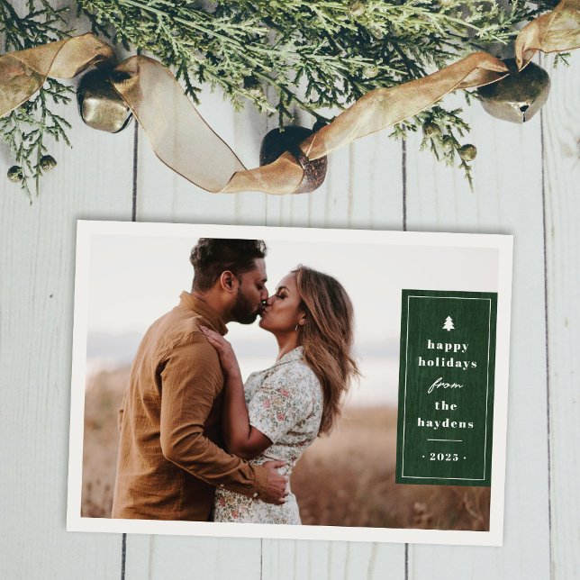 Convite Green Rustic Tree Woodgrain Christmas Photo Card (Criador carregado)