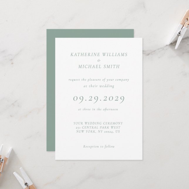Convite Green Sage Elegant Wedding Invitations (Frente/Verso In Situ)
