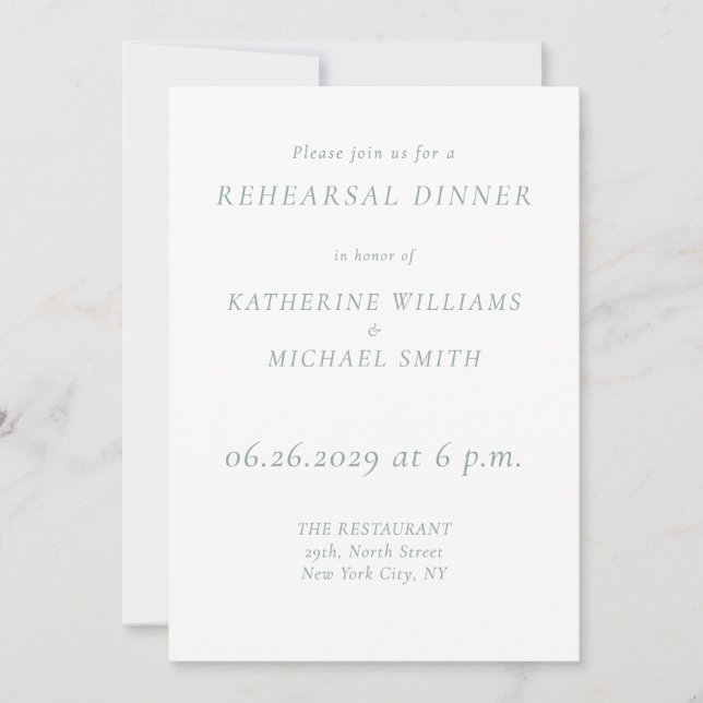 Convite Green Sage Elegant Wedding Rehearsal Invitations (Frente)