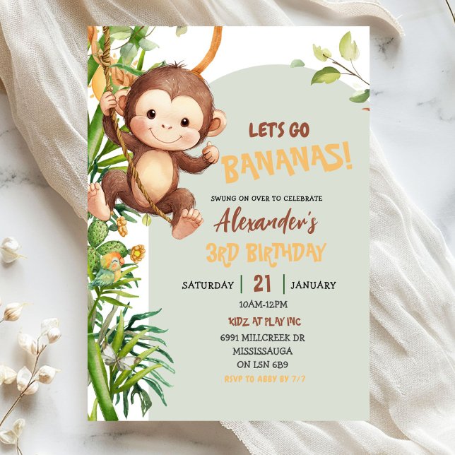 Convite Green Savannah Monkey Let's Go Bananas Birthday (Criador carregado)