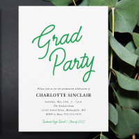 Green Script Simple Budget Grad Party Invitation