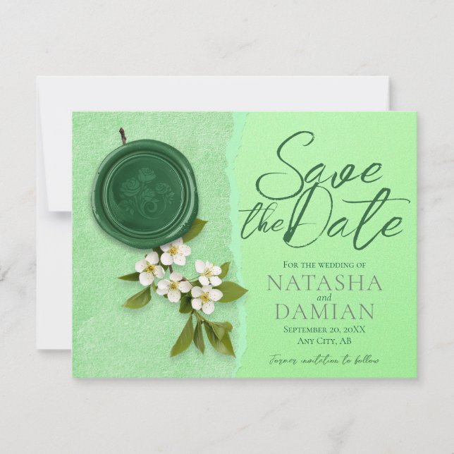 Convite Green Seal Salve a Data do Casamento (Frente)