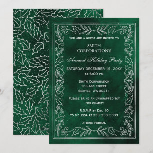 Convite Green Silver Elegant Corporate Holiday Party