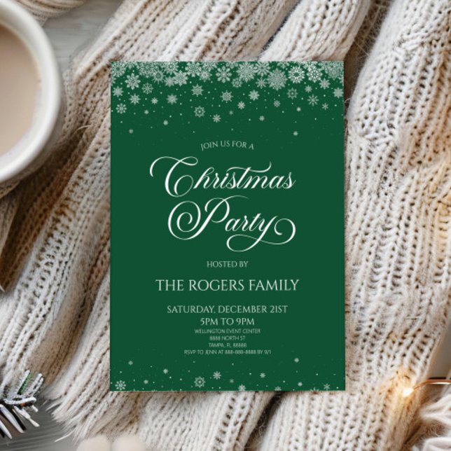 Convite Green Snowflake Winter Christmas Party (Criador carregado)