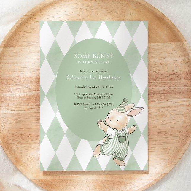Convite Green Some Bunny Is Turning One 1st Birthday (Criador carregado)