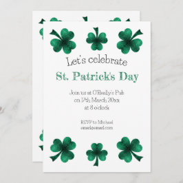 Convite Green Sparkle Shamrock St. Patrick's Day White