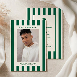 Convite Green Sporty Stripes 2 Photo Graduation Party