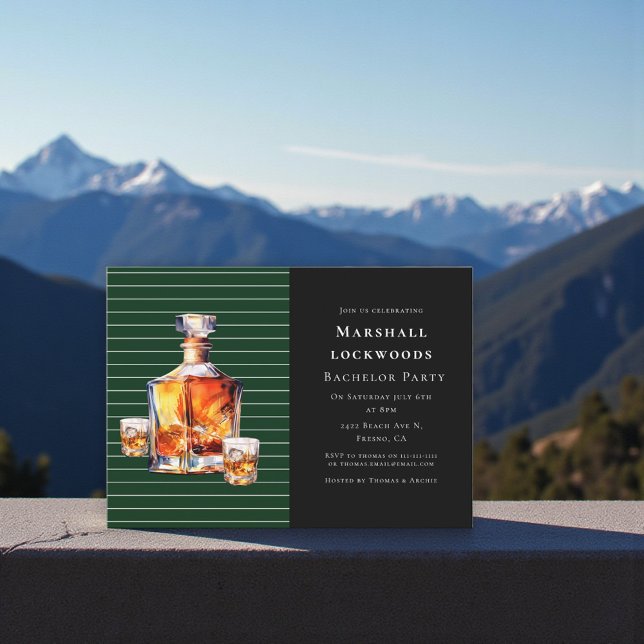 Convite Green Stripe Amber Whiskey Bachelor Bash Invite (Criador carregado)