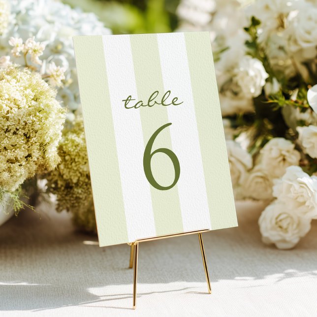 Convite Green Stripe Wedding Table Number (Criador carregado)
