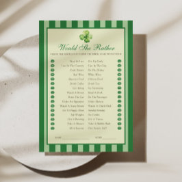 Convite Green Striped Clover Would She Rather Game Card