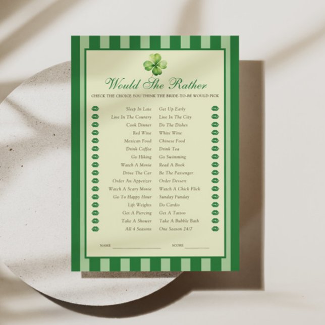 Convite Green Striped Clover Would She Rather Game Card (Criador carregado)