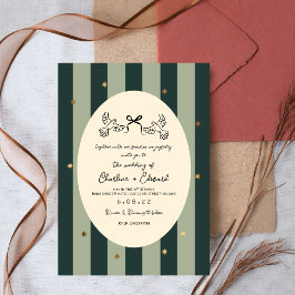 Convite Green Striped Gold Star Wedding 