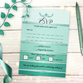 Convite Green Striped Tone on Tone Wedding RSVP Card