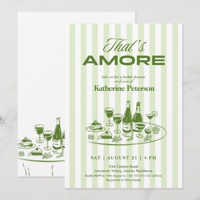 Convite Green Stripes That's Amore Bridal Shower (Frente/Verso)