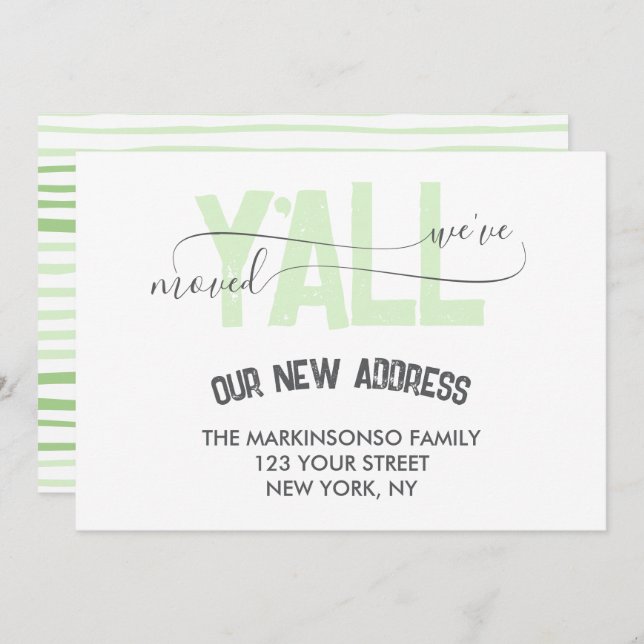 Convite Green Stripes We Moved Y'all Moving Announcement (Frente/Verso)
