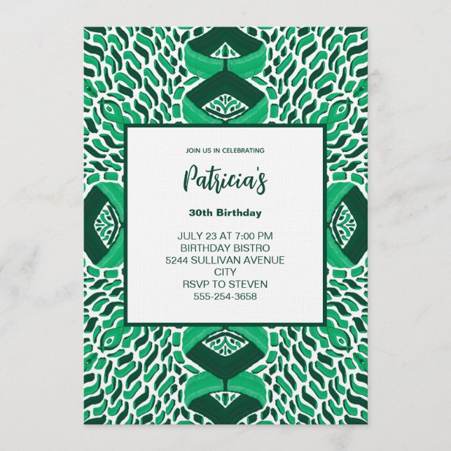Convite Green Symmetric Pattern Birthday Invitation (Frente)