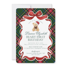 Green Tartan Plaid Christmas Beary First Birthday
