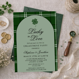 Convite Green Tartan Plaid Lucky in Love Engagement Party