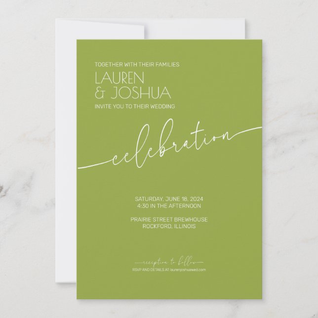 Convite Green Tea ・ Moderno Casamento de Script Minimalist (Frente)