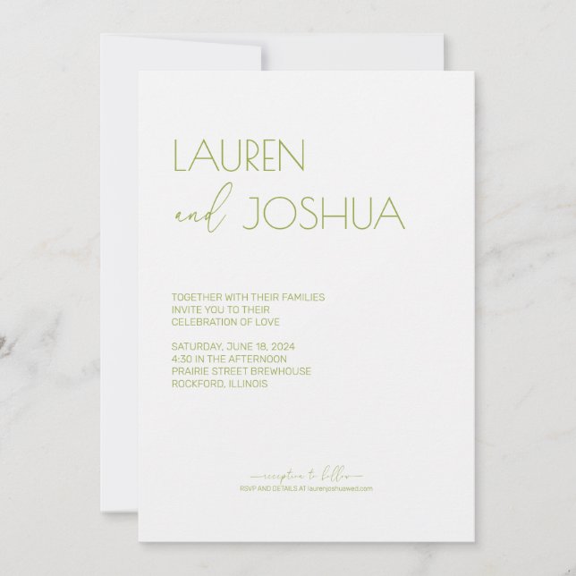 Convite Green Tea ・ Moderno Casamento de Script Minimalist (Frente)