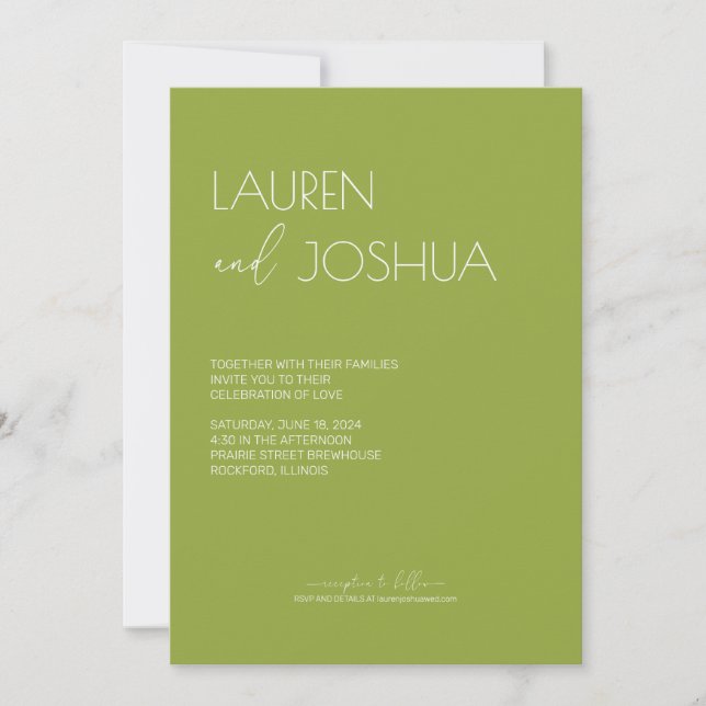 Convite Green Tea ・ Moderno Casamento de Script Minimalist (Frente)