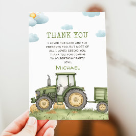 Convite Green Tractor 1st Birthday Party Thank You Card