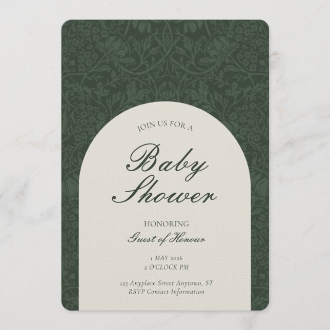 Convite Green Traditional Floral Arts and Crafts Shower (Frente)