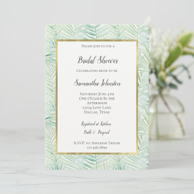 Convite Green Tropical Leaves Aloha Bridal Shower (Em pé/Frente)