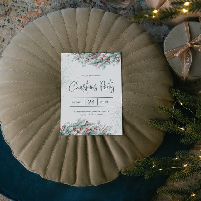 Convite Green Twigs Red Holly Berries Natal (Criador carregado)