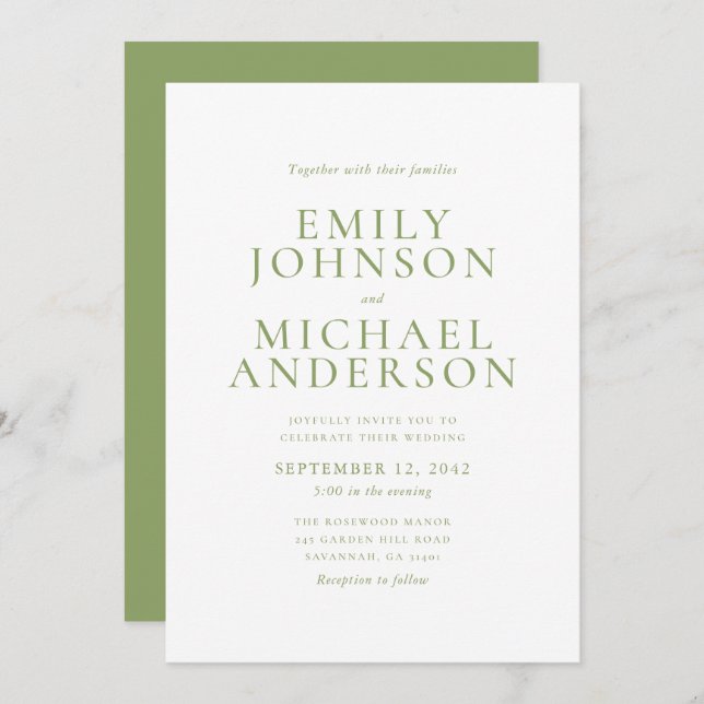 Convite Green Typography Wedding Invitation (Frente/Verso)