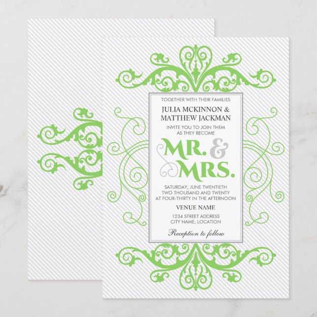 Convite Green Vintage suprime Sr. e Sra. Wedding (Frente/Verso)