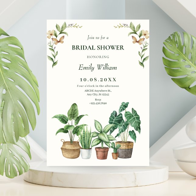 Convite Green watercolor gardening plants bridal shower (Criador carregado)