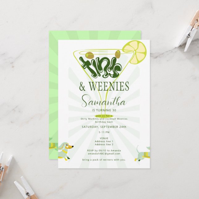 Convite Green Weenes & Tinis Engraçado Festa de aniversári (Frente/Verso In Situ)