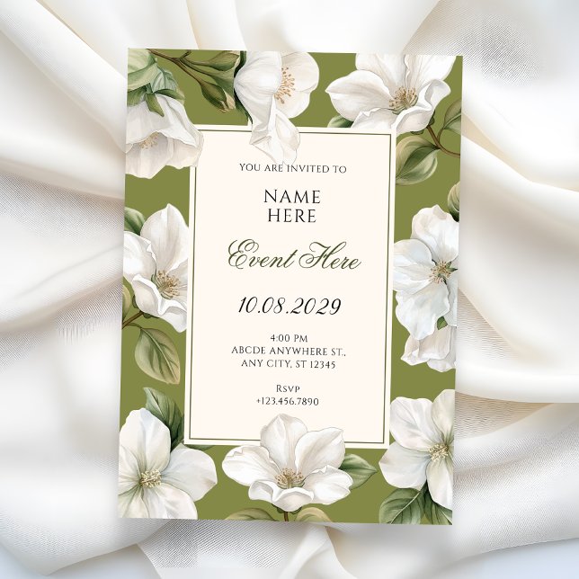 Convite Green white Floral elegant  (Criador carregado)