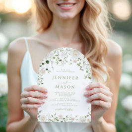 Convite Green White Flowers Eucalyptus Rose Peony Wedding