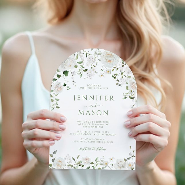 Convite Green White Flowers Eucalyptus Rose Peony Wedding (Criador carregado)