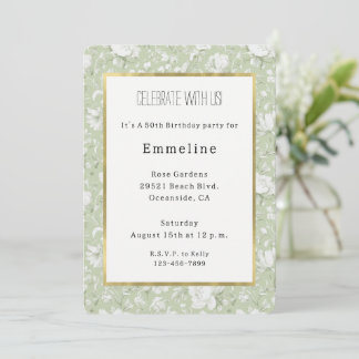Convite Green White Romantic Floral Birthday