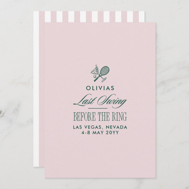 Convite Green & White Striped Last Swing Before the Ring (Frente/Verso)