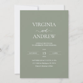 Convite Green Wildflower Boho Wedding Modern Monogram