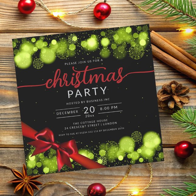 Convite Green Winter Wonderland Company Xmas Red Ribbon (Green Winter Wonderland Company Xmas Red Ribbon Invitation)