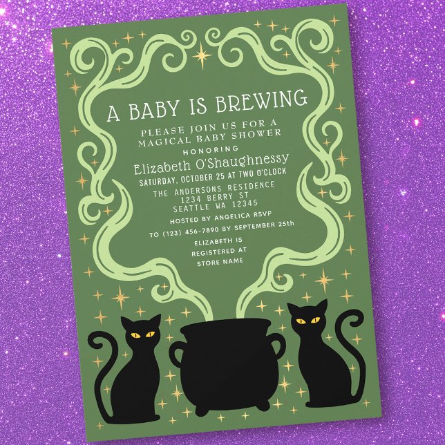 Convite Green Witchy Baby is Brewing Baby Shower  (Criador carregado)