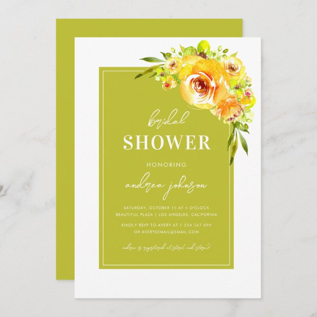 Convite Green & Yellow Vibrant Summer Garden Bridal Shower (Frente/Verso)